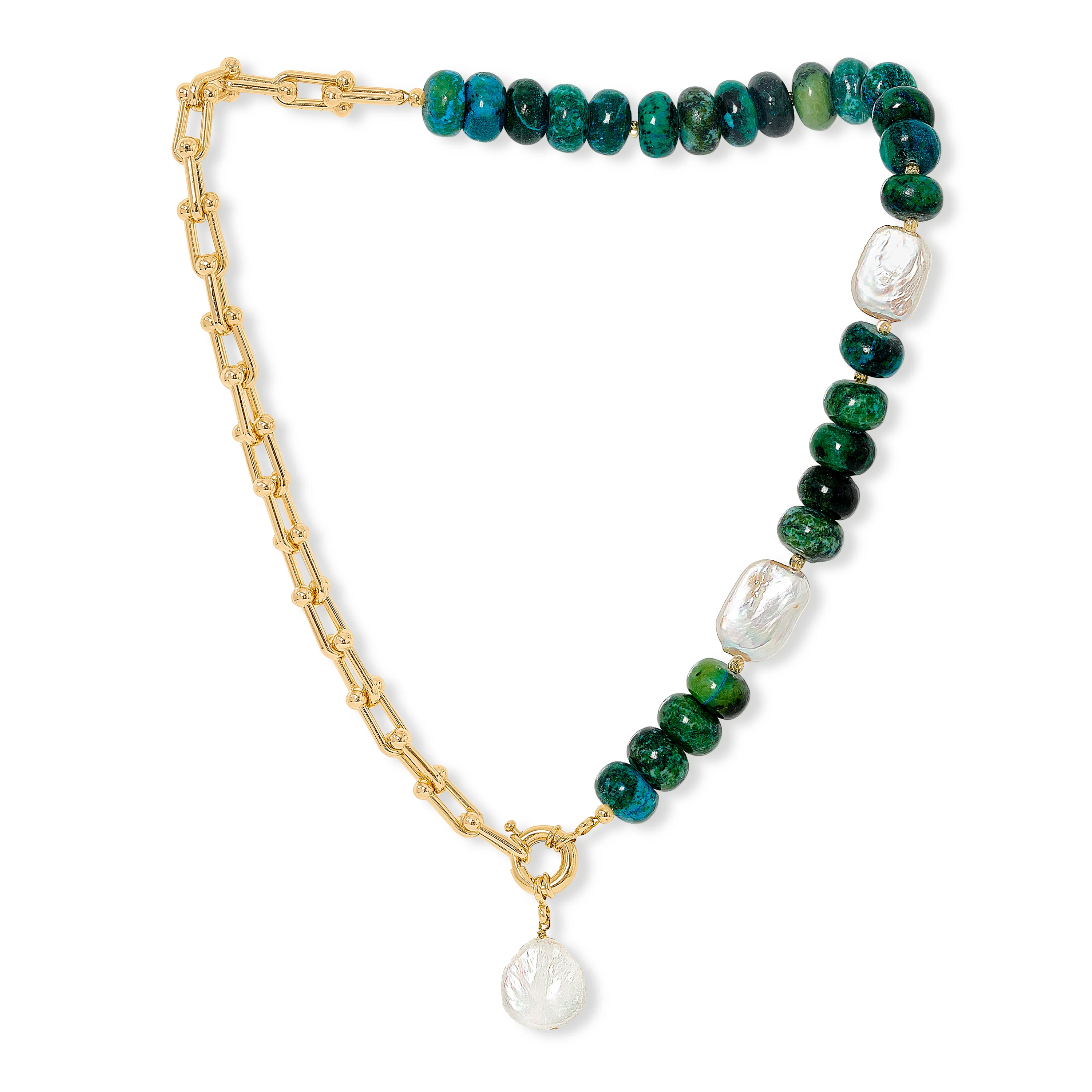 Clara chunky gold fill chain & azurite necklace with cultured freshwater pearl drop