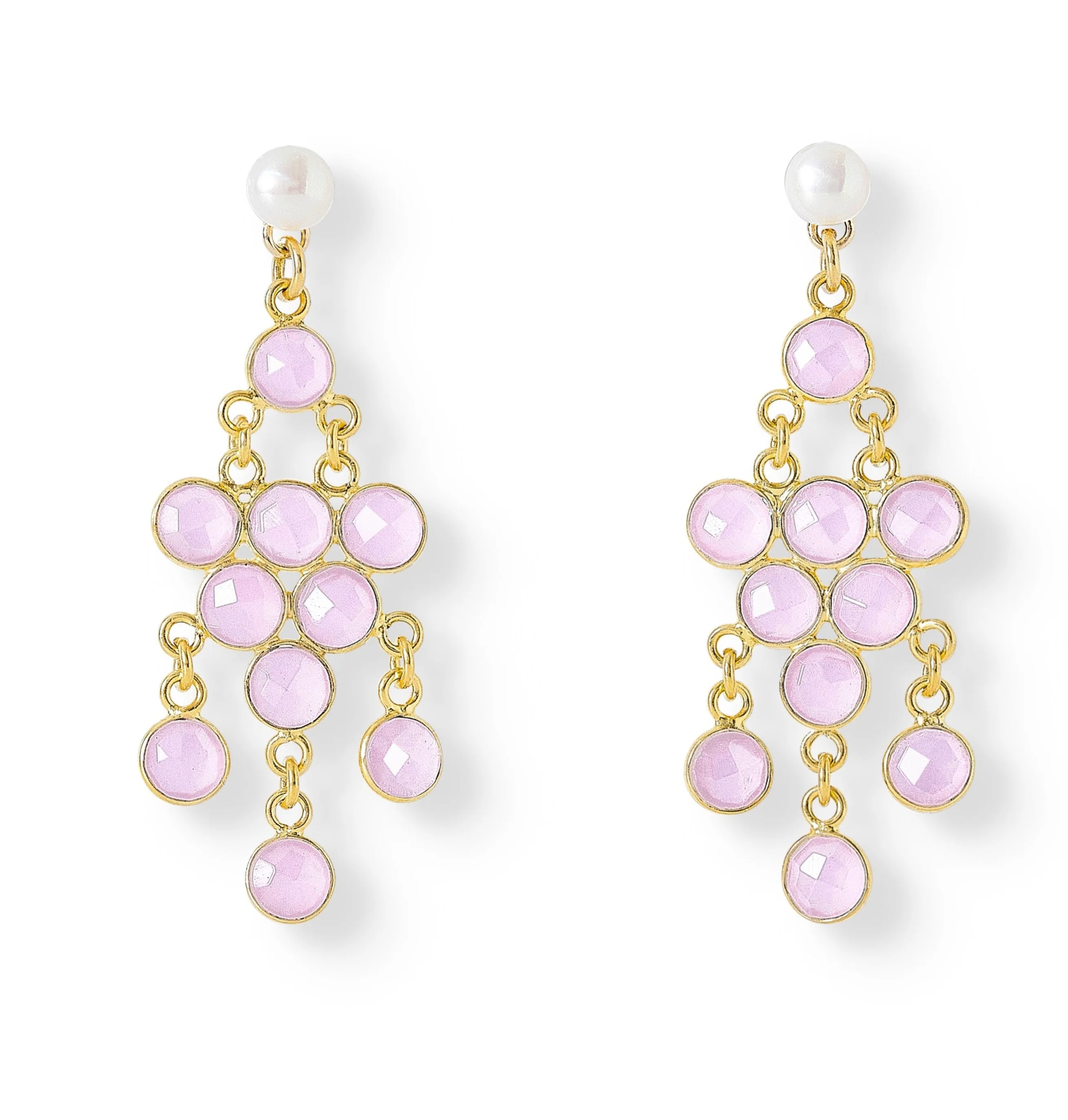 Clara cultured freshwater pearl & rose quartz chandelier earrings