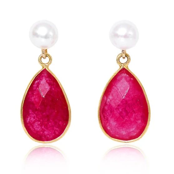 Clara Cultured Freshwater Pearl & Ruby Quartz Drop Earrings