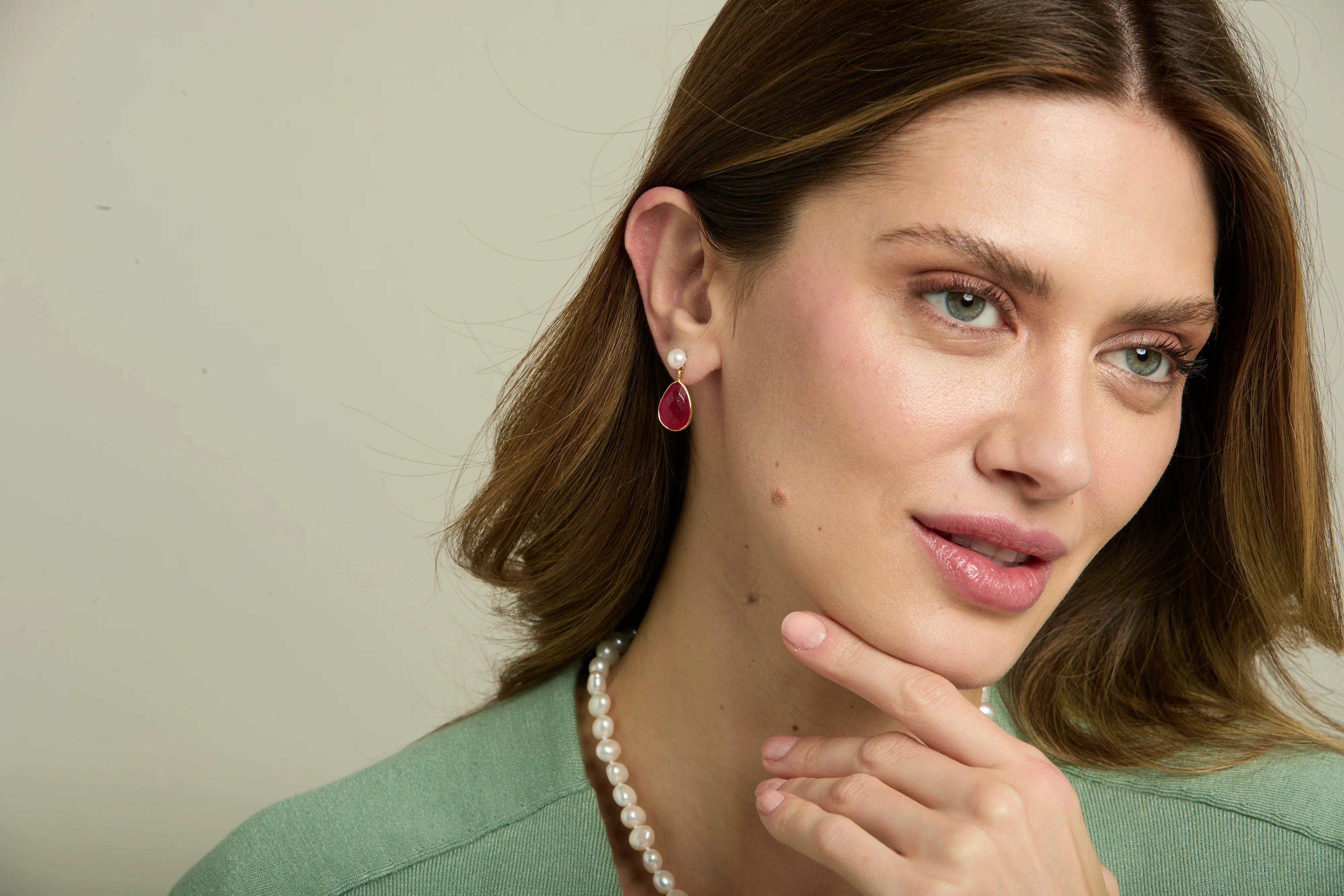 Clara Cultured Freshwater Pearl & Ruby Quartz Drop Earrings - Image 2