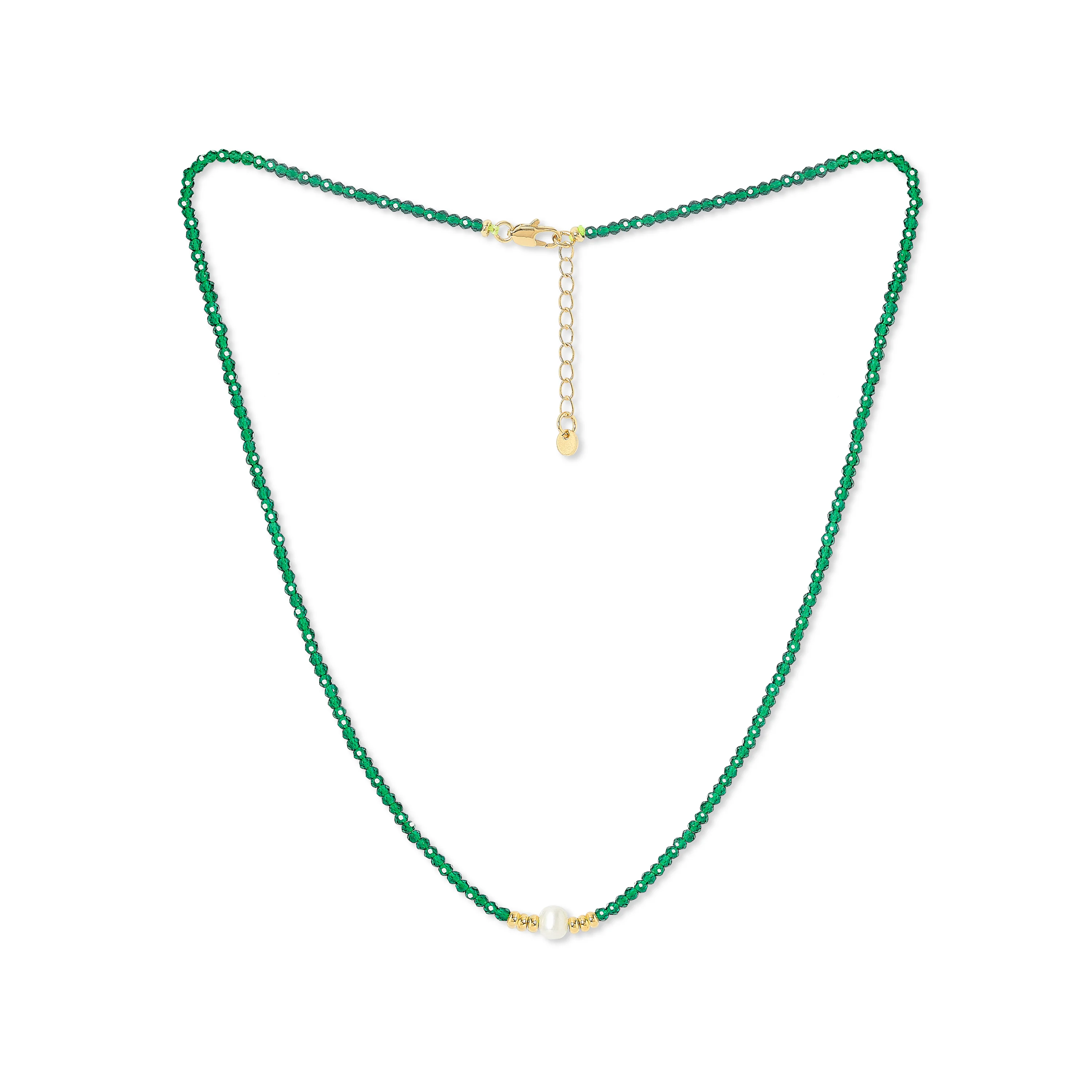 Clara fine green spinel necklace with central cultured freshwater pearl