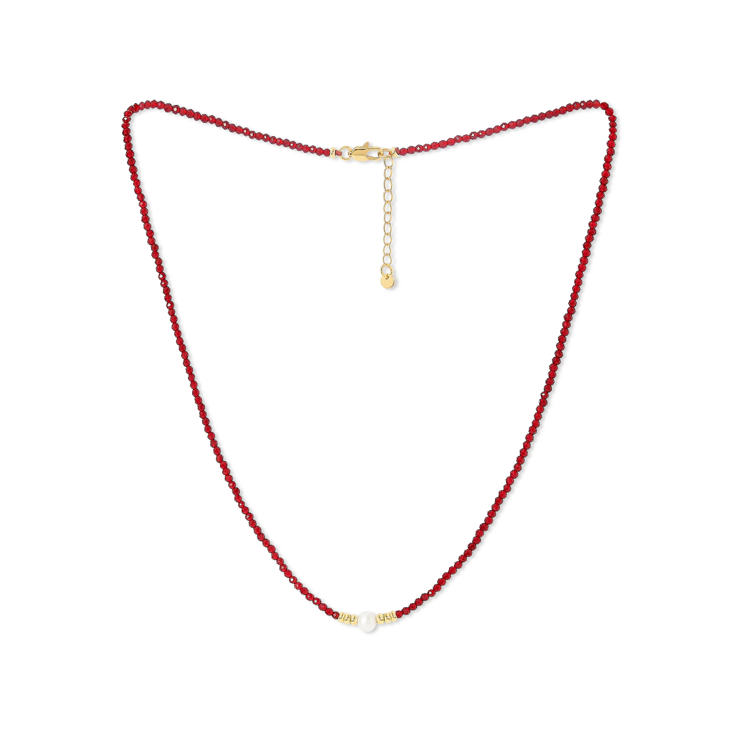 Clara fine red spinel necklace with central cultured freshwater pearl