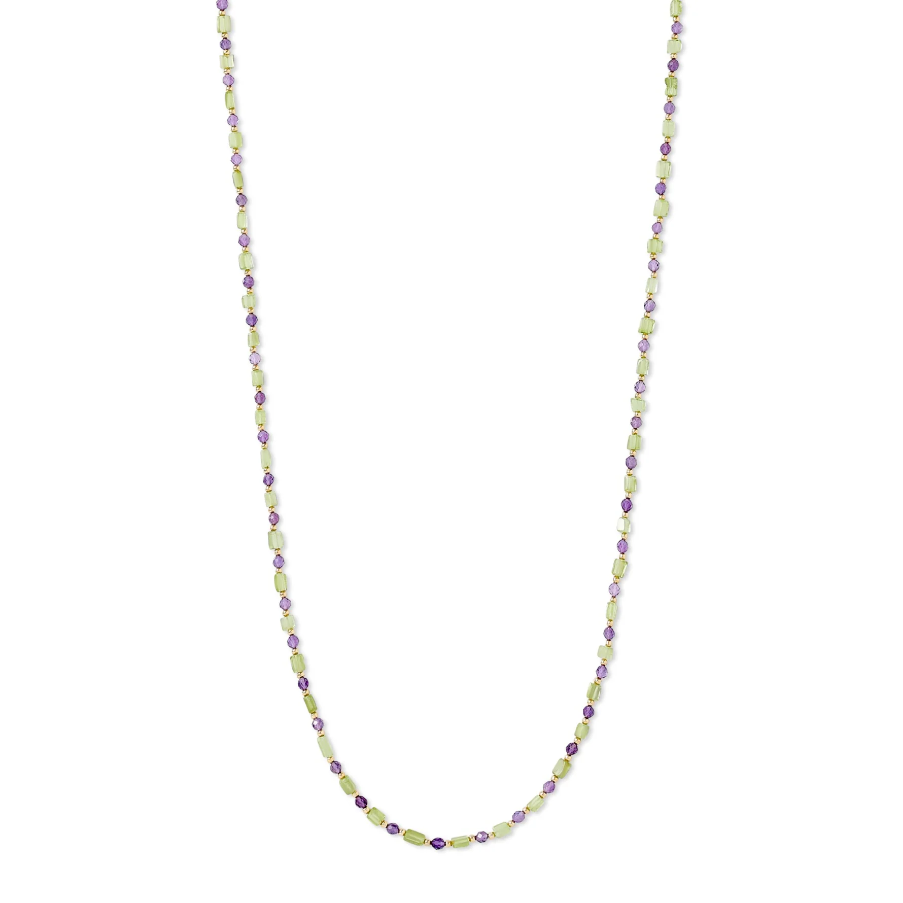 Clara long fine peridot & amethyst necklace