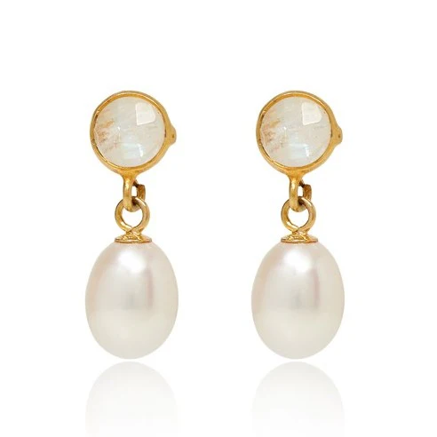 Clara moonstone & cultured freshwater pearl drop earrings