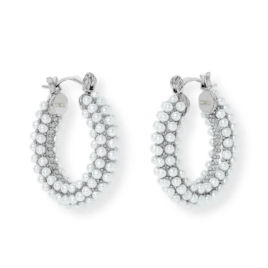 Credo Chunky Sterling Silver Hoop Earrings with Small Mother of Pearl Beads