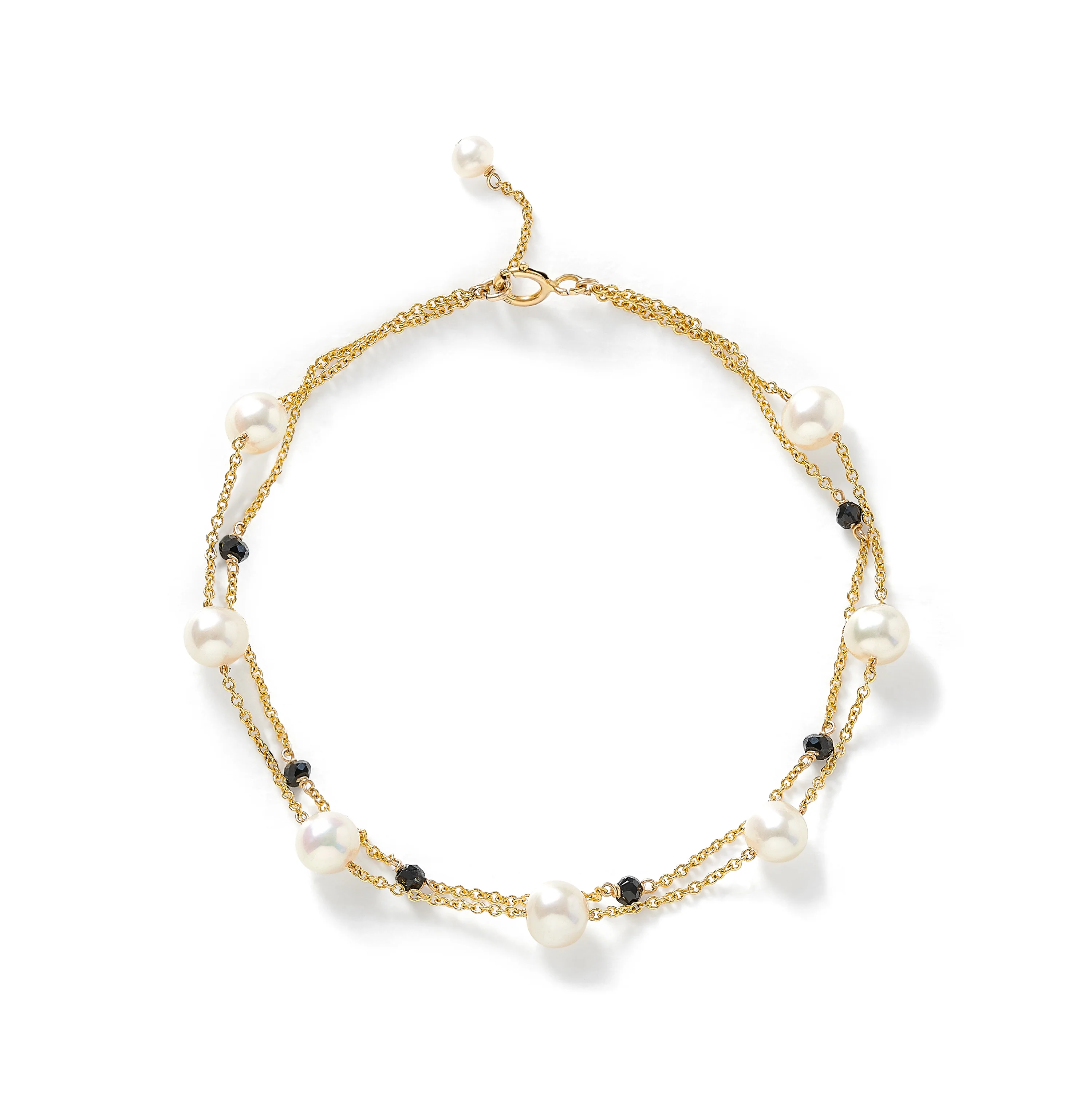 Credo fine double chain bracelet with cultured freshwater pearls & spinel