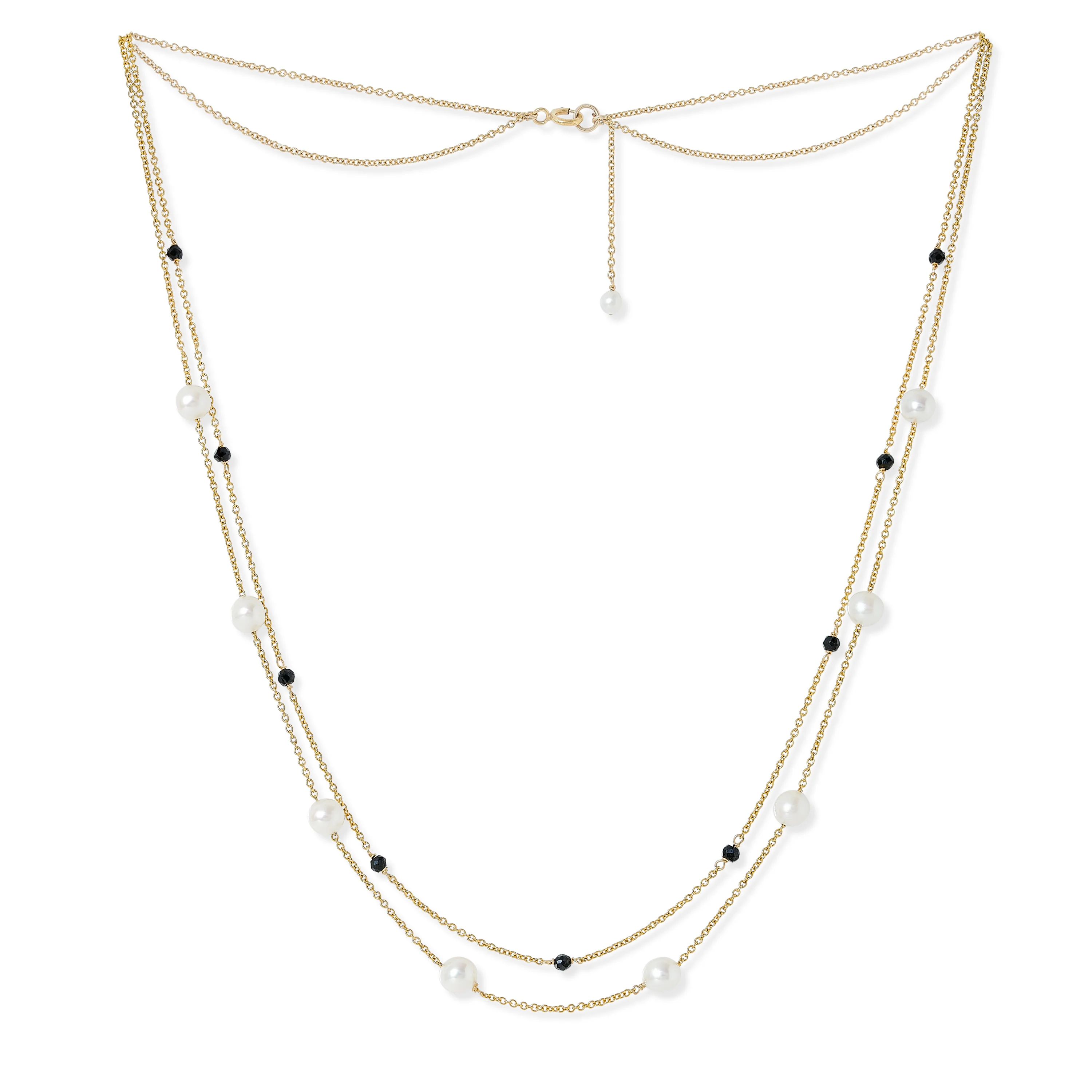 Credo fine double chain necklace with cultured freshwater pearls & spinel