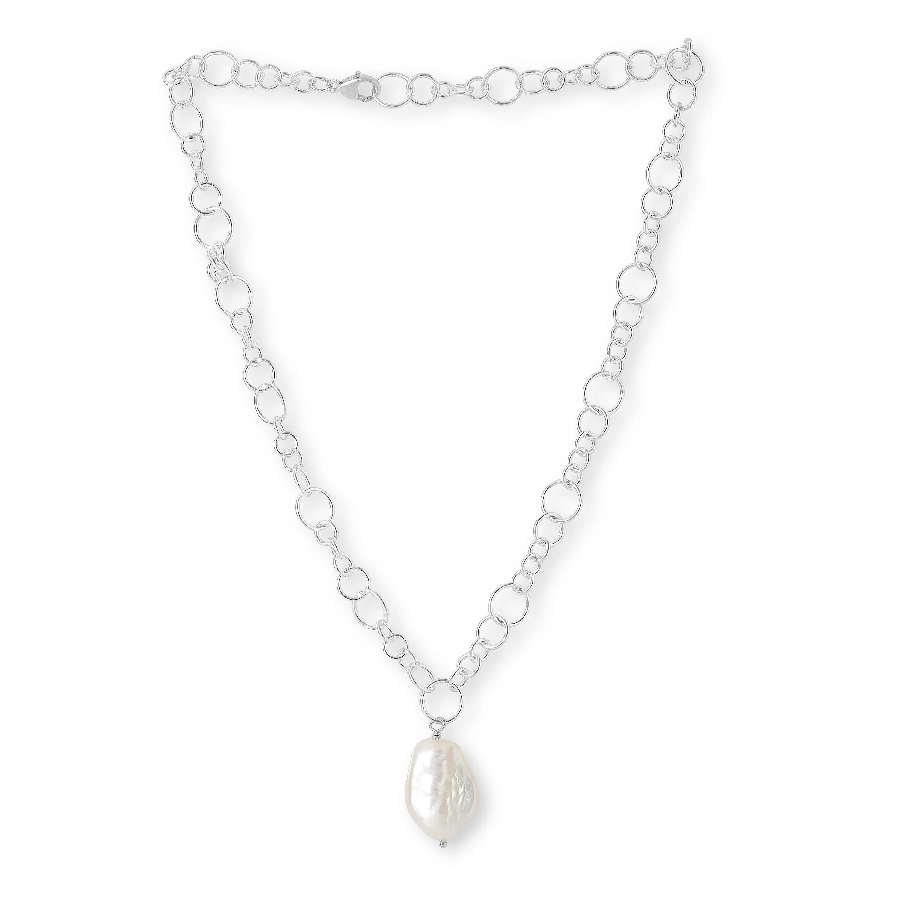Decus keishi pearl drop necklace on silver chunky chain