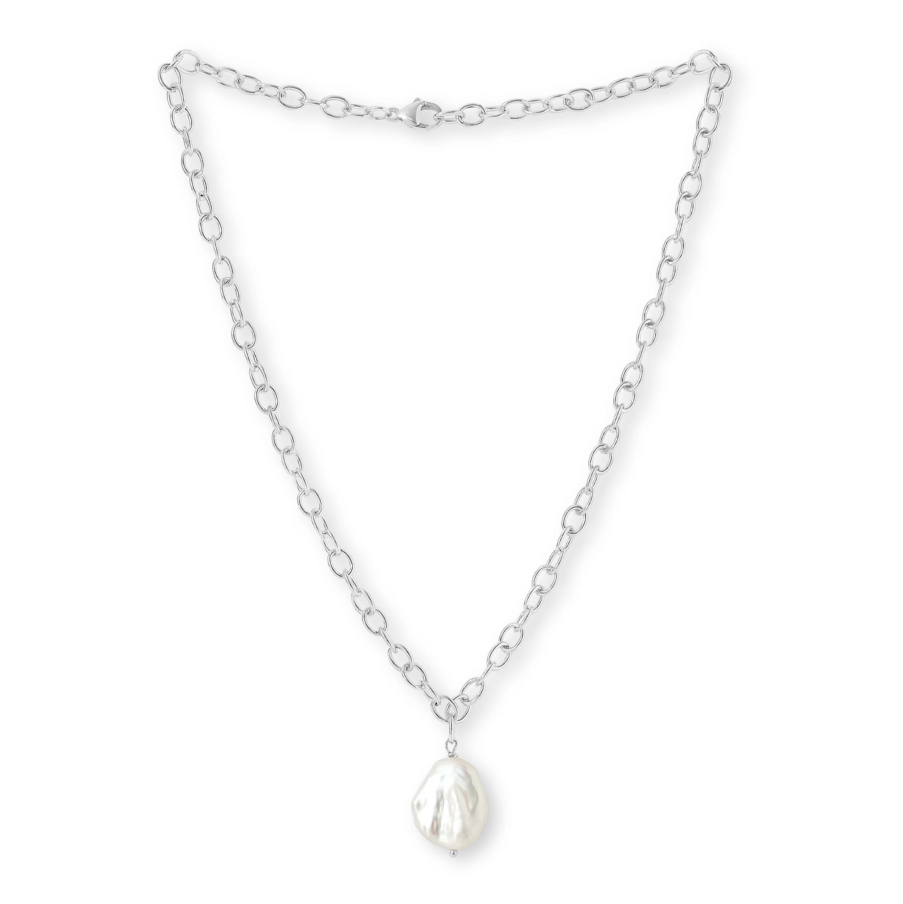 Decus keishi pearl drop necklace on silver oval link chain