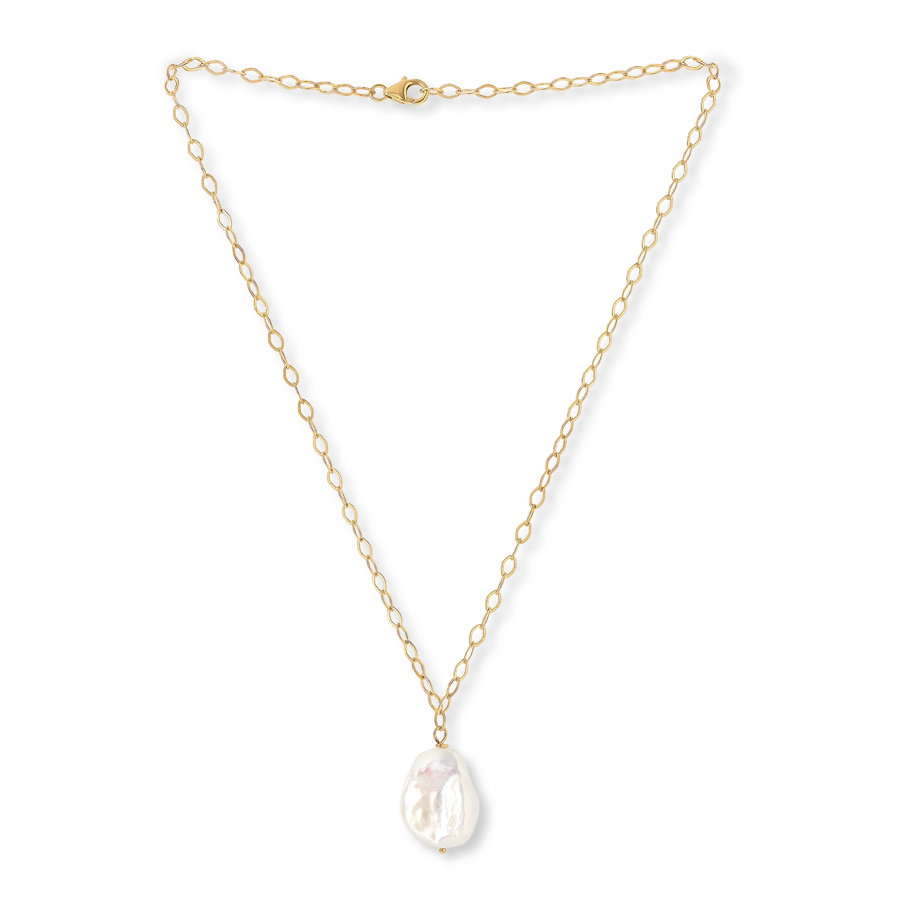 Decus keishi pearl drop necklace on soft diamond shape gold plate chain