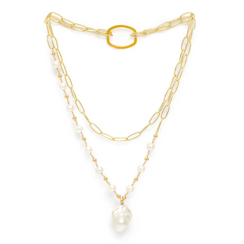 Decus large baroque 'fireball' cultured freshwater pearl drop on long gold chain - Image 4