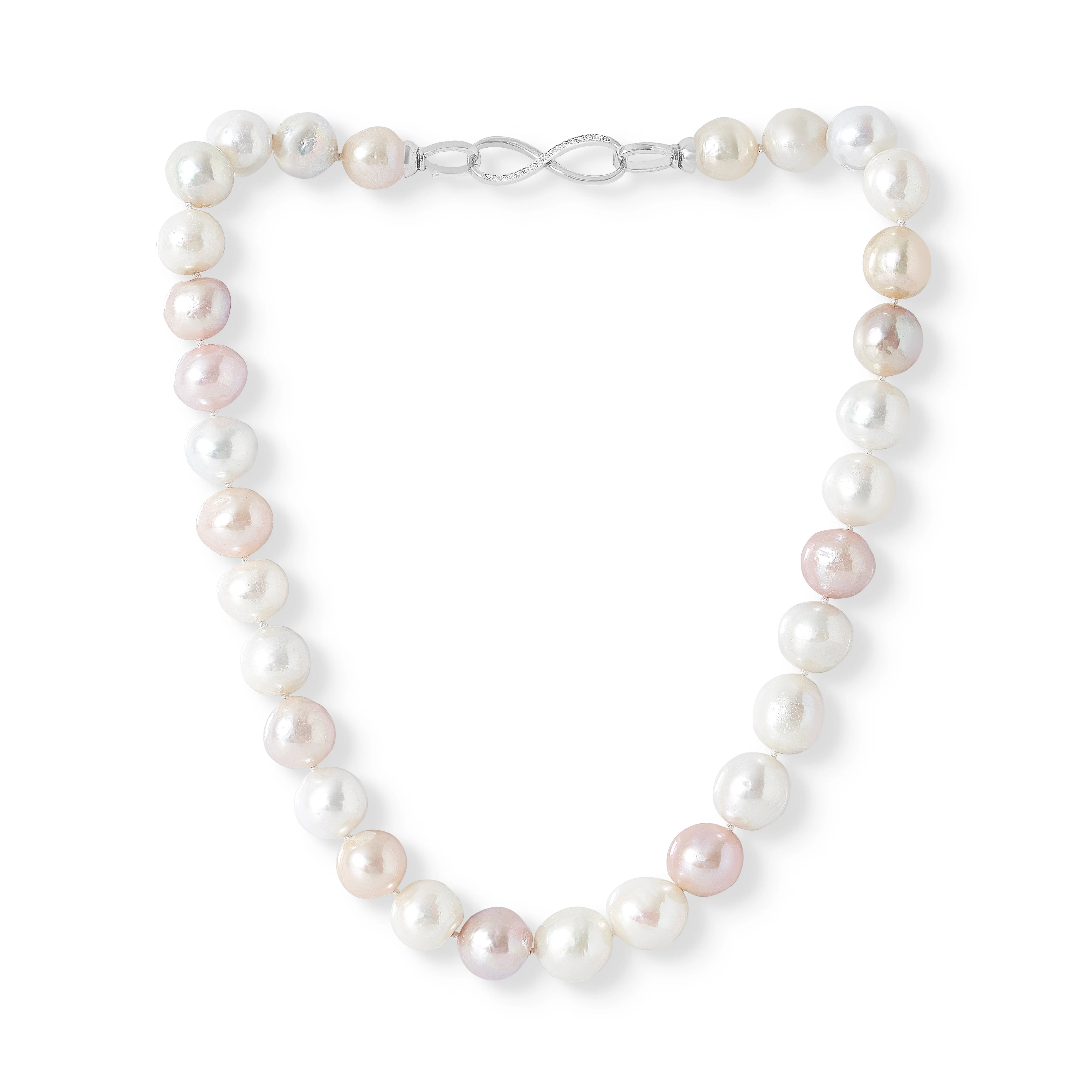 Gratia 12-13mm pink & white cultured freshwater pearl necklace with pave clasp