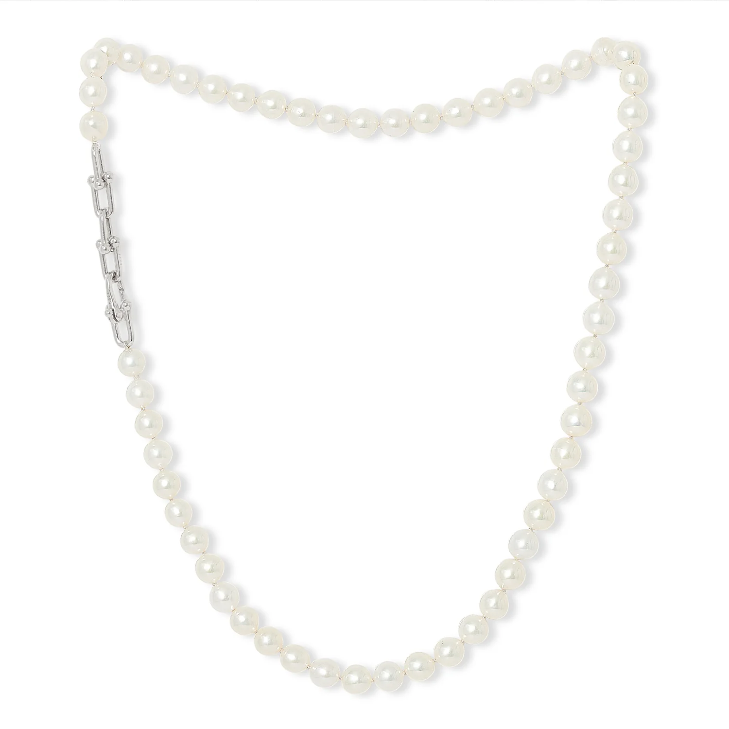 Gratia cultured freshwater pearl necklace with chunky white gold fill chain feature
