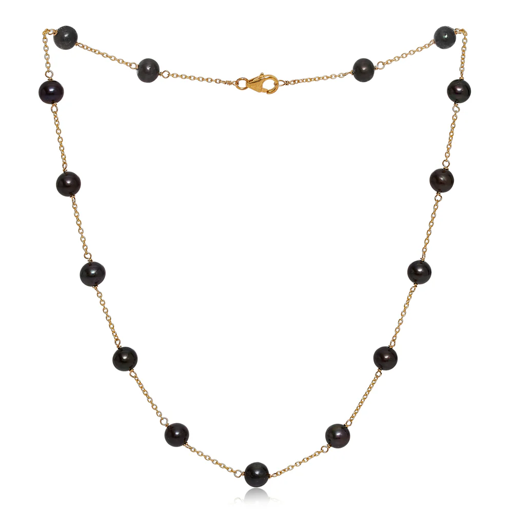 Gratia gold plated chain necklace with black cultured freshwater pearls