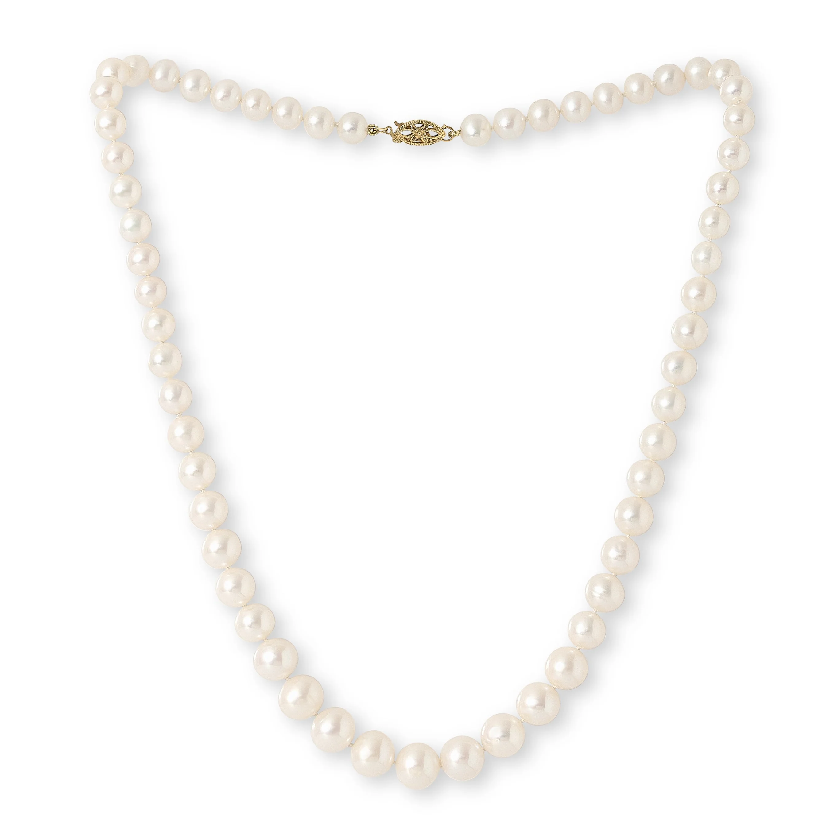 Gratia graduated almost round cultured freshwater pearl necklace with gold clasp