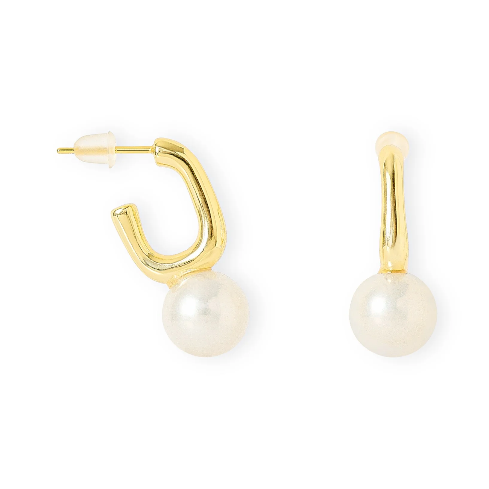 Gratia thick gold plated silver stem earrings with round cultured freshwater pearls