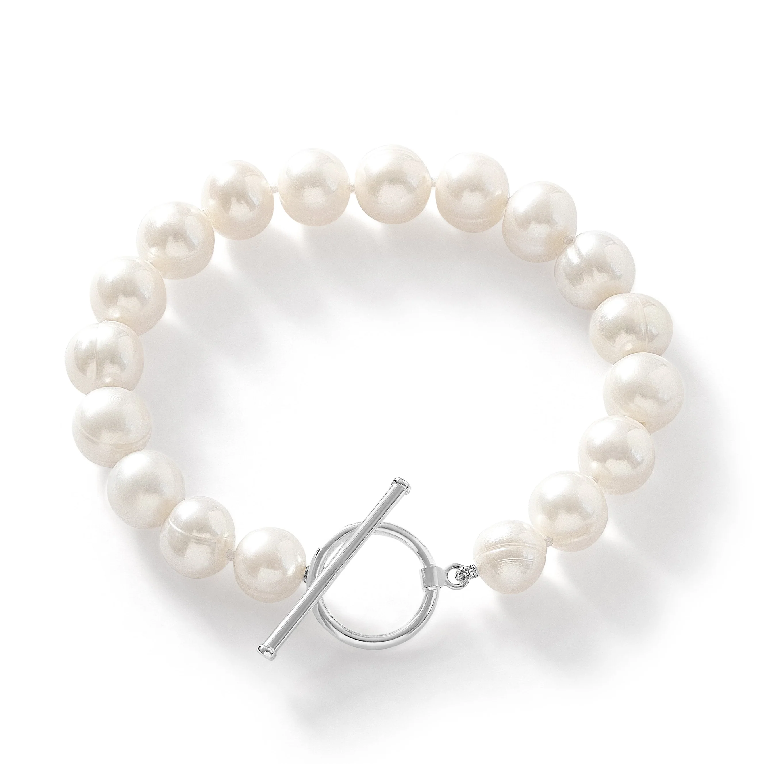 Gratia white cultured freshwater pearl bracelet with sterling silver toggle clasp