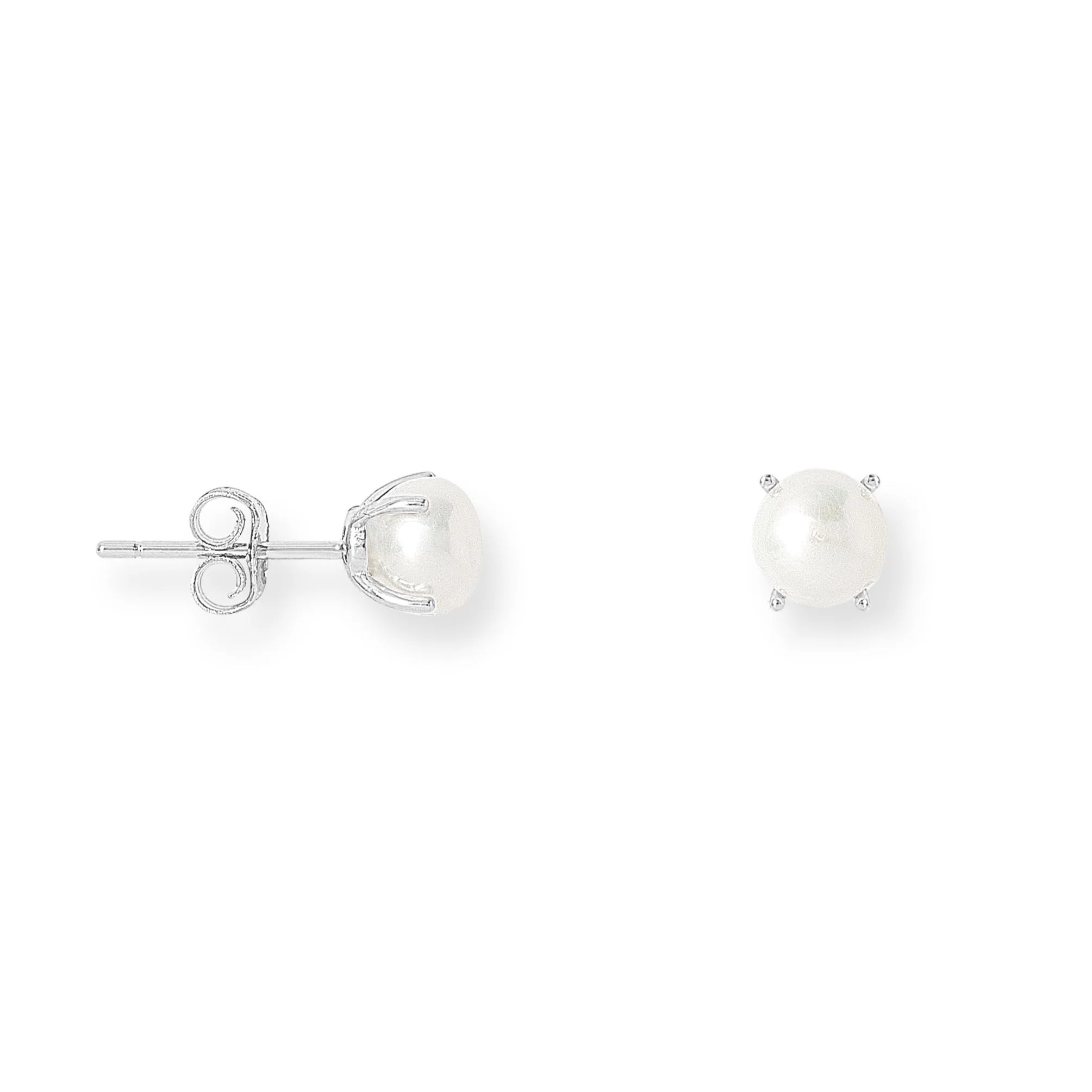 Margarita white cultured freshwater pearl stud earrings in silver claw settings