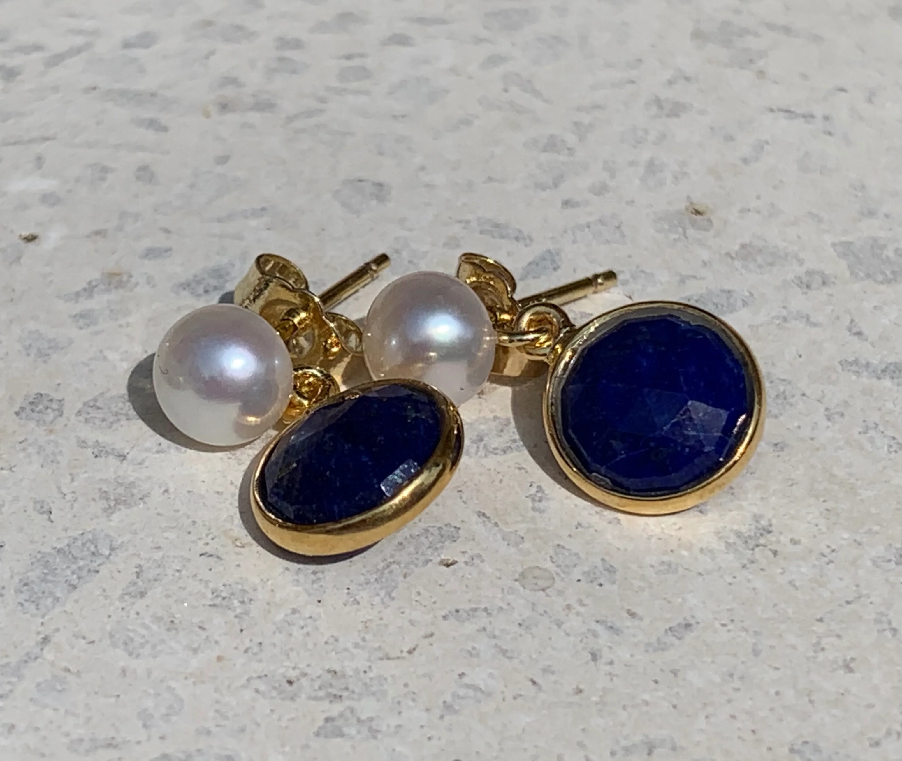 Nova lapis lazuli & cultured freshwater pearl drop earrings - Image 3