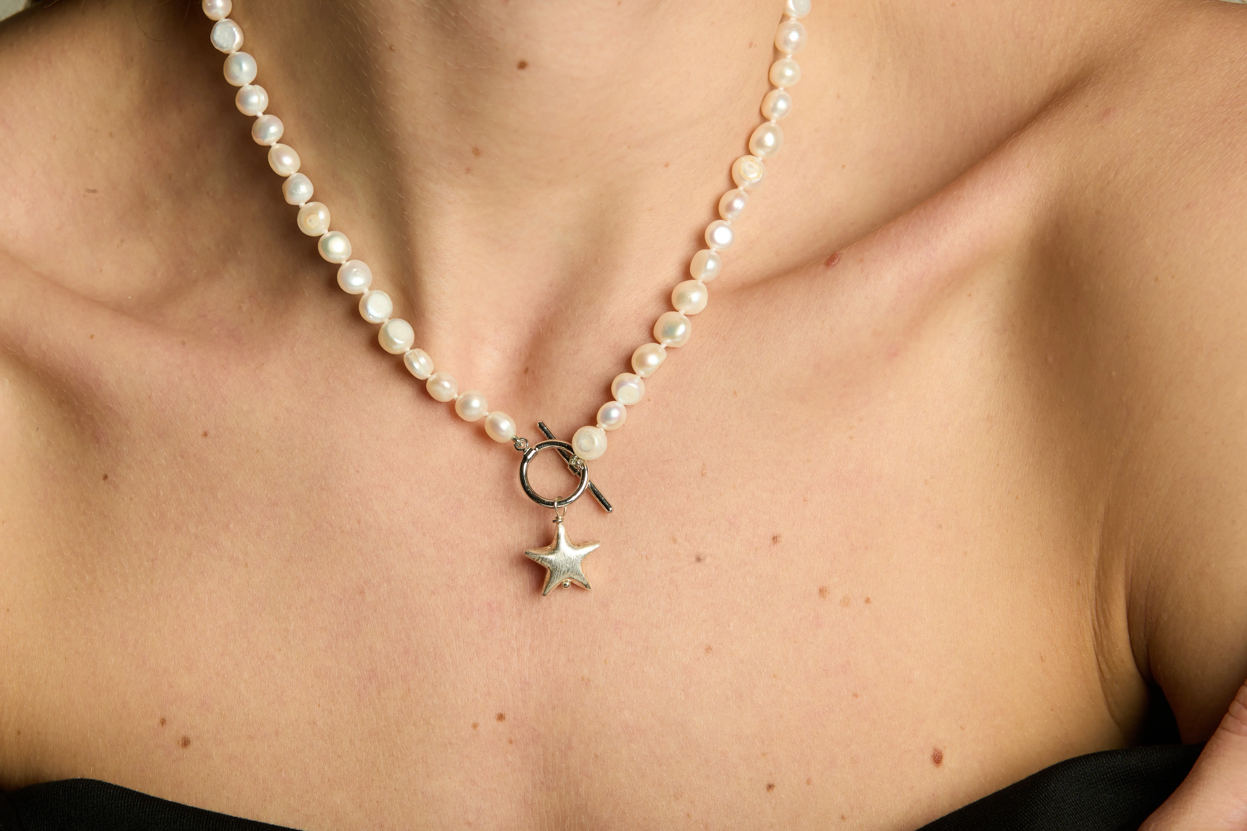 Stella cultured freshwater irregular pearl necklace with a sterling silver star charm - Image 2