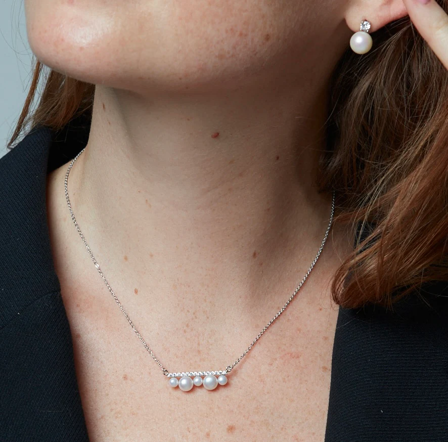 Stella Cultured Freshwater Pearl & Cubic Zirconia Bar Pendant - Image 3