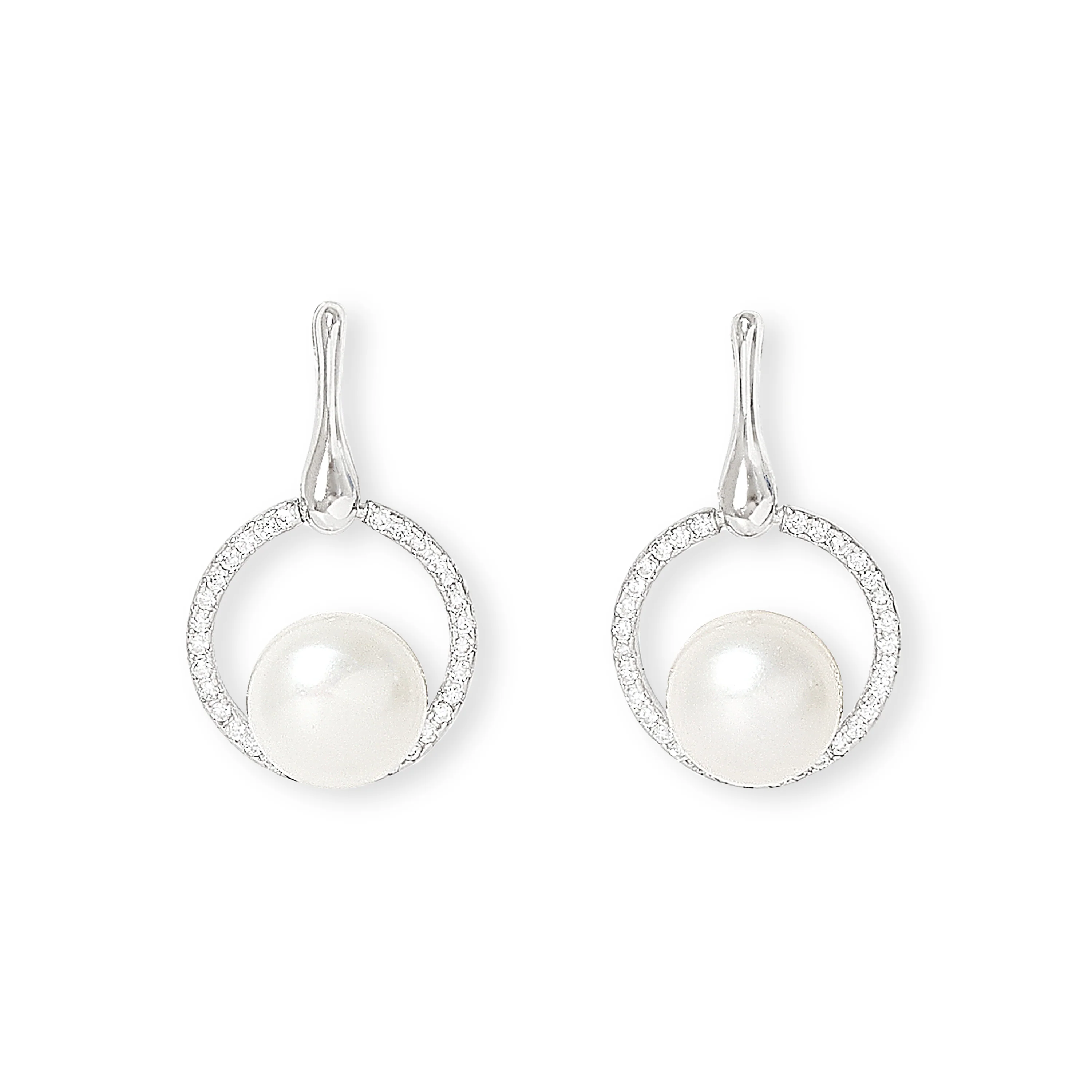 Stella pave halo drop earrings with cultured freshwater pearls
