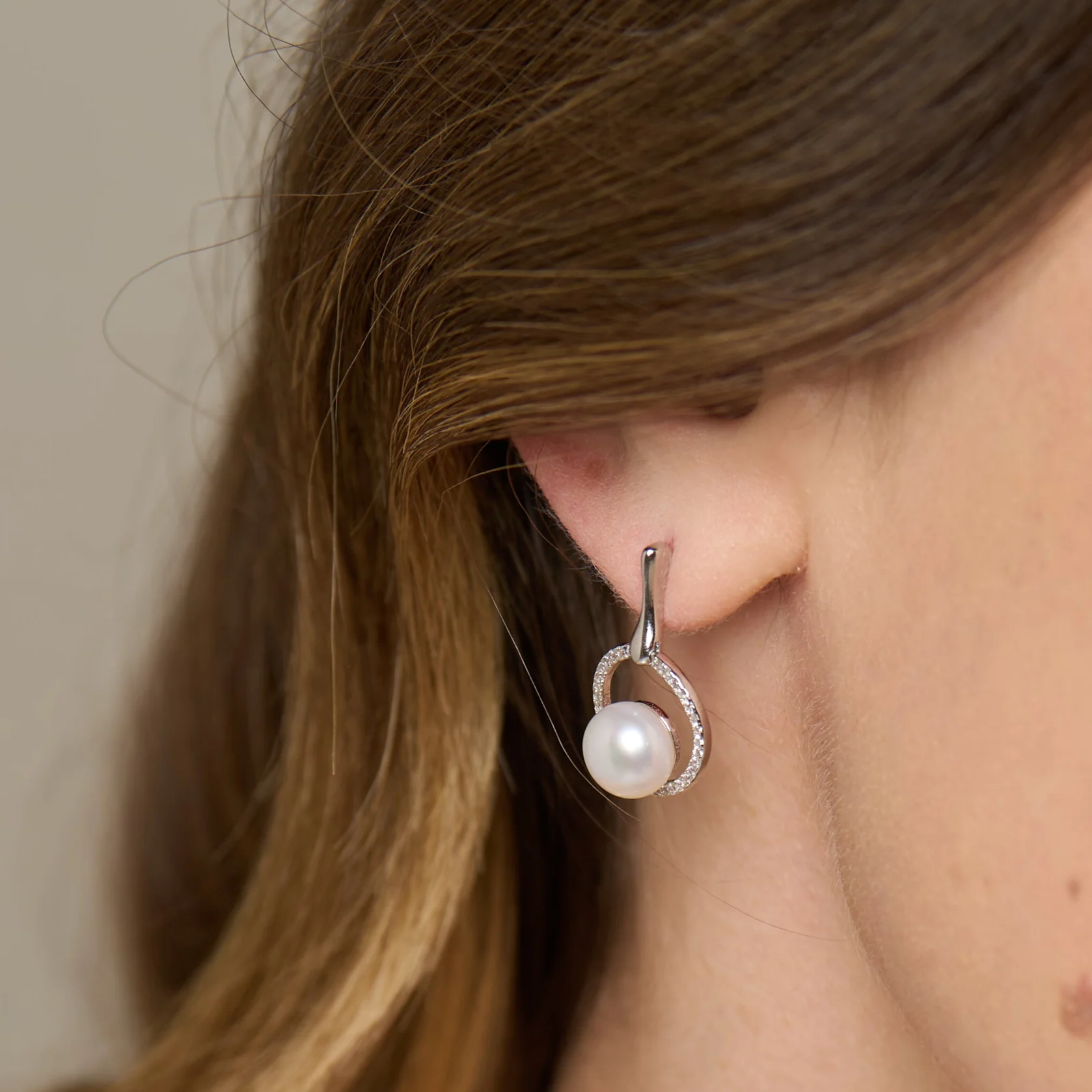Stella pave halo drop earrings with cultured freshwater pearls - Image 2
