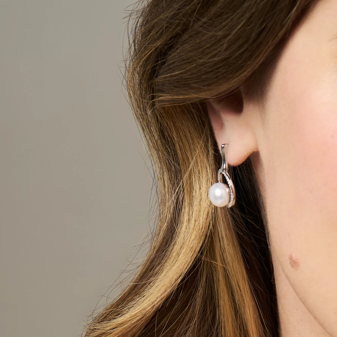 Stella pave halo drop earrings with cultured freshwater pearls - Image 3