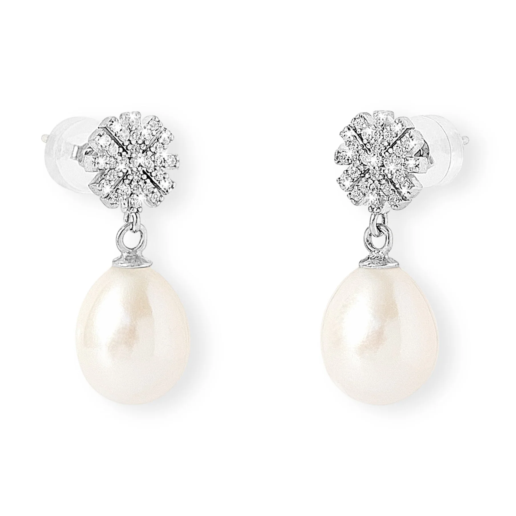 Stella Snowflake Sparkle Drop Earrings With Cultured Freshwater Pearls